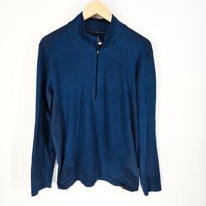 Prana Mens Medium M 1/4‎ Zip Pullover Performance Polyester Blend Blue
